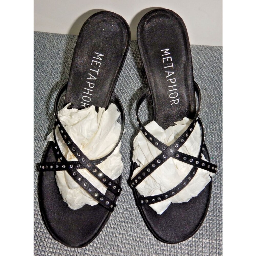 Metaphor Women’s Black Rhinestone Slide Heels Size 7 M $44 Tag